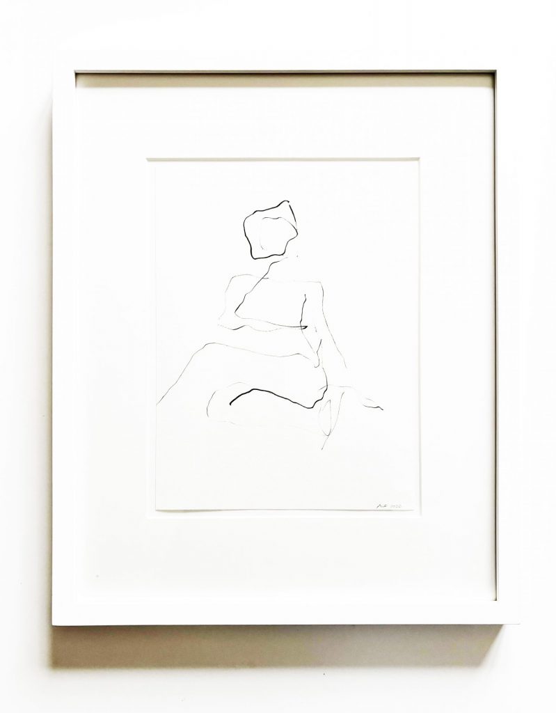 Agnes von Rogister, Sitzende, 2023, Tusche mit Feder, Ausstellung Die Kraft der Frauen Berlin